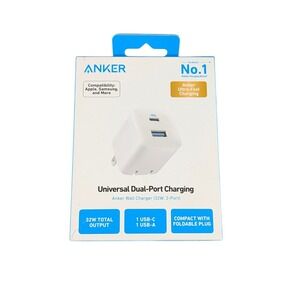 D3-O Anker 32W 2-Port Wall Charger USB-C + USB-A Fast PD Quick Charge White 323